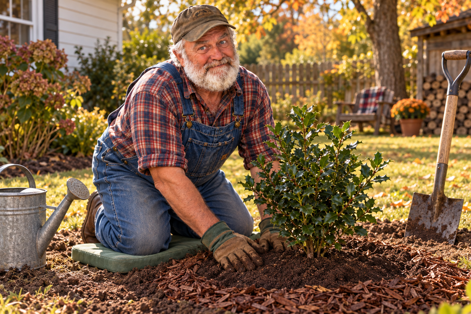 Living Holly’s Grandpa planting a young holly shrub in the garden